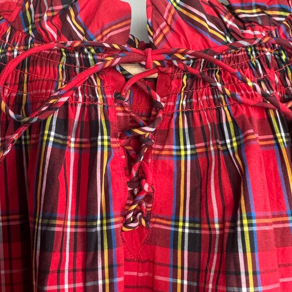 J. Crew Red Plaid Smocked Tie-Back Top Size Medium 100% Cotton - Picture 5 of 7